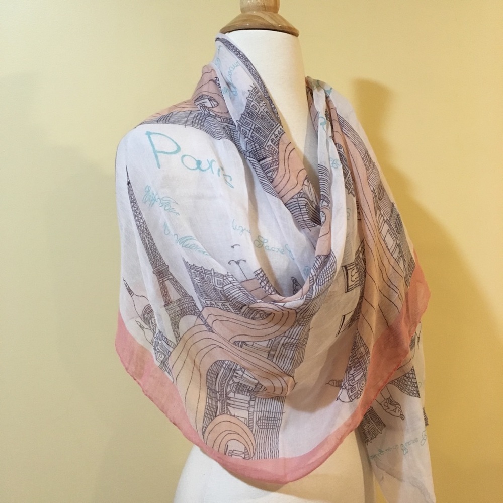 Paris Print Pink and Grey Sheer Chiffon Scarf - Picture 5 of 5